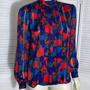 Vintage Sheer Chiffon Abstract Blouse Size 14